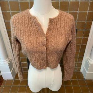 Musier Paris Tan Cable Knit Cropped Cardigan